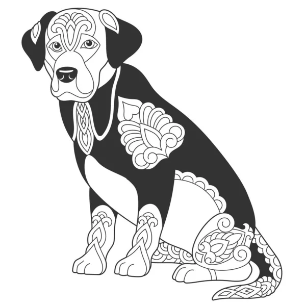Cute Labrador Dog Design Animal Coloring Page Mandala Zentangle Ornaments — Stock Vector
