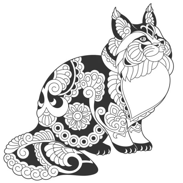 Lindo Diseño Gato Coon Maine Página Para Colorear Animales Con — Vector de stock
