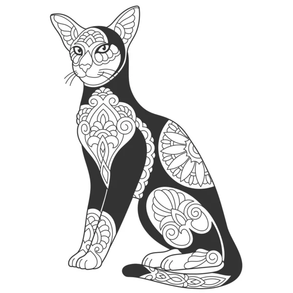 Roztomilý Orientální Design Krátkosrsté Kočky Zvířecí Zbarvení Stránku Mandaly Zentangle — Stockový vektor