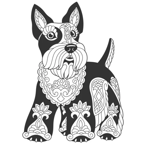 Mignon Design Écossais Terrier Chien Coloriage Animal Avec Mandala Ornements — Image vectorielle