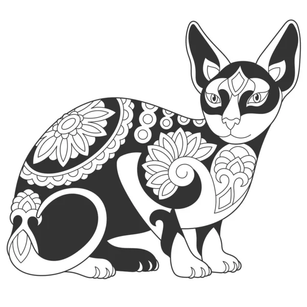 Roztomilý Design Sphynx Kočky Zvířecí Zbarvení Stránku Mandaly Zentangle Ornamenty — Stockový vektor