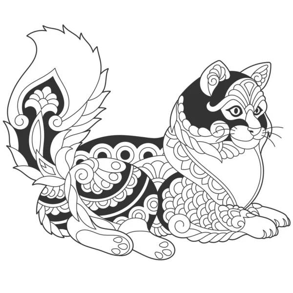 Roztomilý Design Turecké Angorské Kočky Zvířecí Zbarvení Stránku Mandaly Zentangle — Stockový vektor
