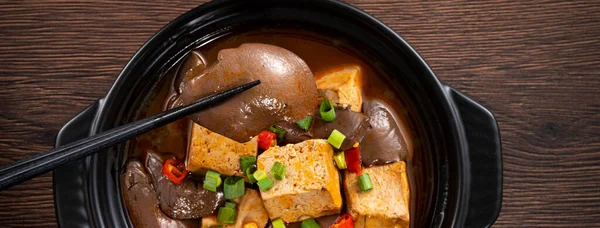 Delicious Spicy Duck Blood Jelly Soup Bowl Stinky Tofu Scallion — Stock Photo, Image