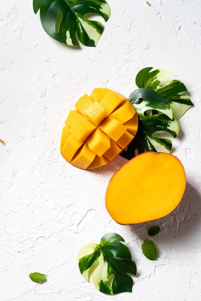 Mango Background Design Concept Top View Diced Fresh Mango Fruit — Stock Photo, Image