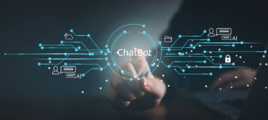 Teknoloji ve iş dünyası kavramı Al Chat bot ChatBot, küresel internet iletişim uygulaması.