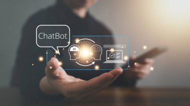 Teknoloji ve iş dünyası kavramı Al Chat bot ChatBot, küresel internet iletişim uygulaması.