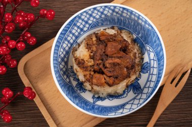 Migao, pirinç keki, kıyma kaplı bir kasede sütlaç, lezzetli Tayvan sokak yemekleri..