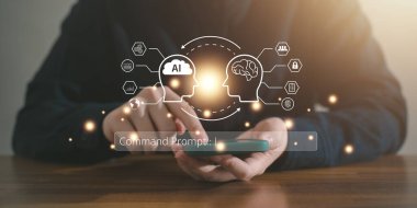 Teknoloji ve ticaret robotu kavramı, küresel internet Yapay Zeka oluşturma uygulaması.