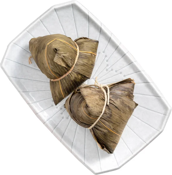 stock image Zongzi, rice dumpling - Design concept of famous food in duanwu dragon boat festival with clipping path, cut out, isolated on white background