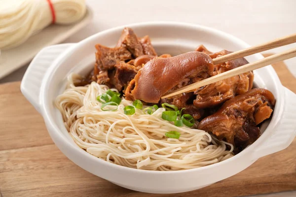 Taiwanese Traditional Food Pork Knuckle Vermicelli Wooden Table Background Royalty Free Stock Images