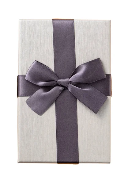 Beautiful Gift Box Wrapped Ribbon Bow Isolated White Background — Photo