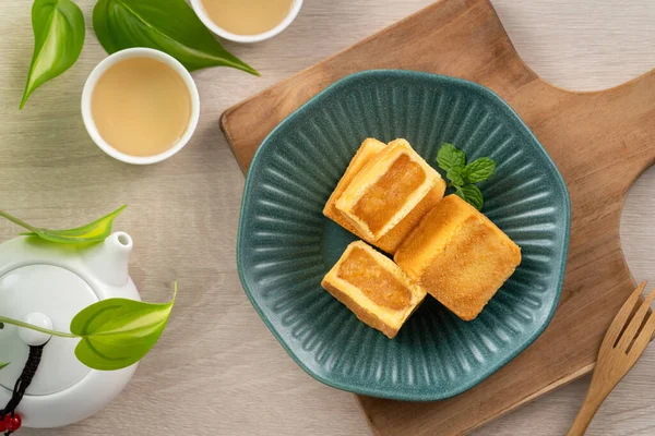 Delicioso Postre Pastel Piña Famoso Taiwanés Plato Sobre Fondo Mesa — Foto de Stock