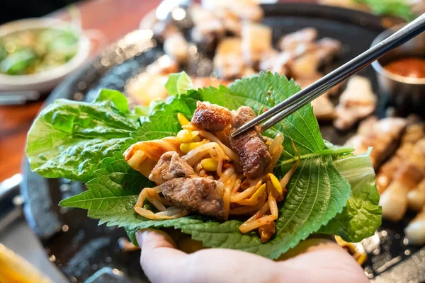 Masakan Babi Hitam Goreng Restoran Jeju Korea Masakan Lezat Korea — Stok Foto