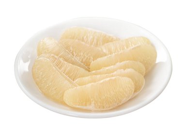 Taze soyulmuş pomelo, pummelo, greyfurt, Shaddock beyaz arka planda izole edilmiş, kırpma yolu.