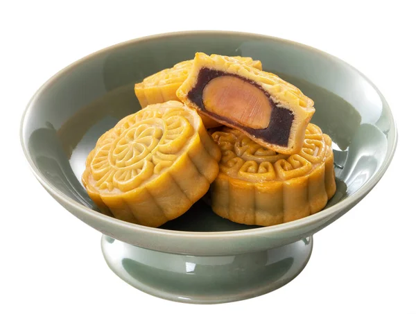Köstliche Kantonesische Mondkuchen Für Mid Autumn Festival Essen Mondkuchen Isoliert — Stockfoto