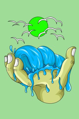 Su ve bulutlu eller vektör illüstrasyonu