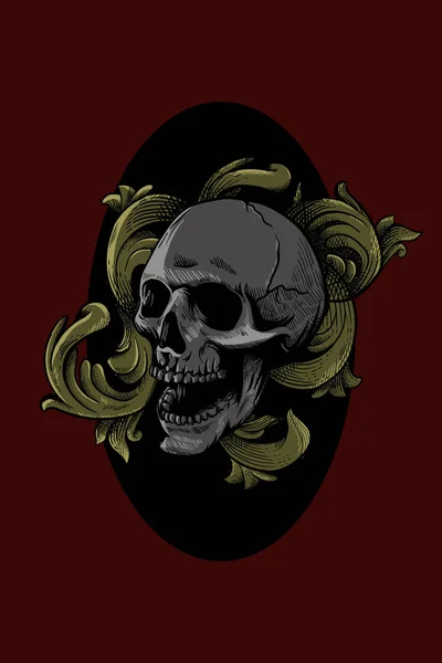 Cráneo Con Ornamento Flor Vector Ilustración — Vector de stock