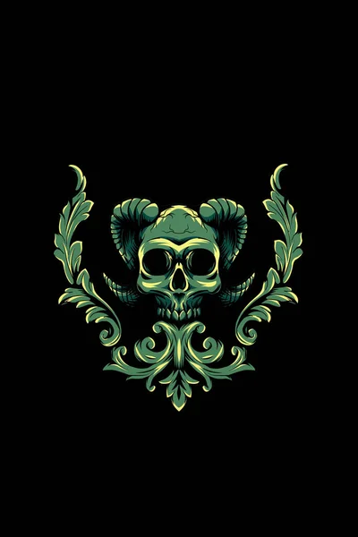 Horned Skull Ornament Vector Illustration — Stock Vector
