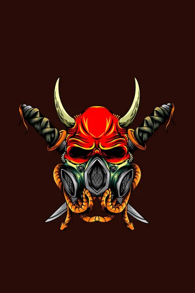 Samurai Con Máscara Gas Vector Ilustración — Vector de stock