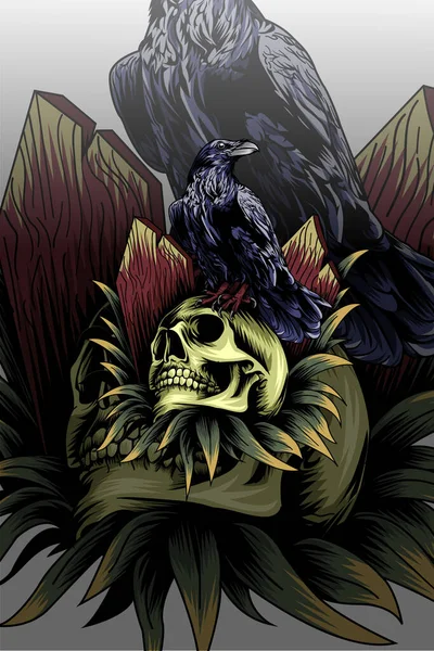 Skull Crow Vector Illustration — Stock Vector