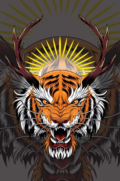 Illustration Vectorielle Tigre Cornu Colère — Image vectorielle