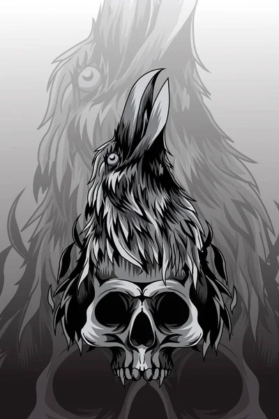 Corbeau Avec Illustration Vectorielle Crâne — Image vectorielle