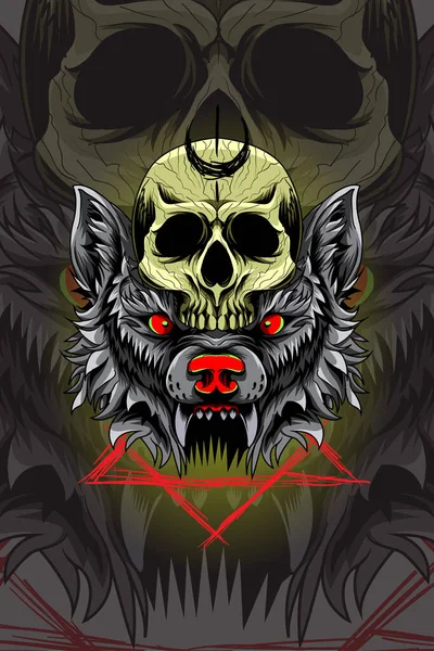 Cráneo Con Ilustración Vectores Lobo — Vector de stock