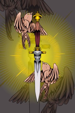 Kuş vektör illüstrasyonlu kılıç