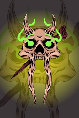 Kemik vektörü illüstrasyonlu boynuzlu kafatası