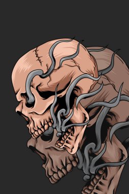 Duman vektörü illüstrasyonlu kafatası