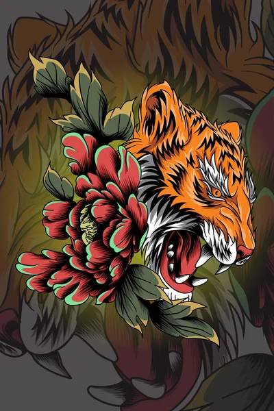 Тигр Векторной Иллюстрацией Цветов — стоковый вектор