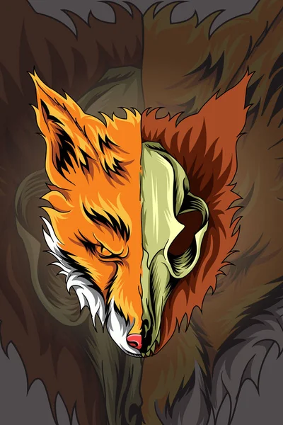Half Skull Fox Vector Illustration — Stock Vector