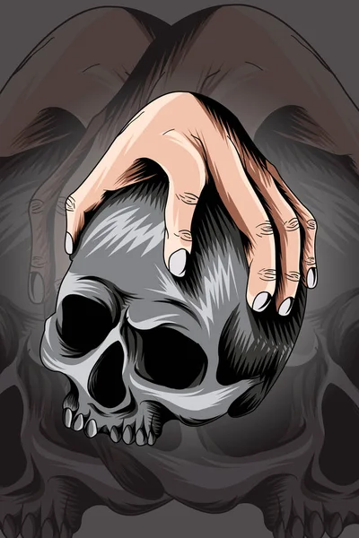 Mão Humana Com Ilustração Vetor Crânio — Vetor de Stock