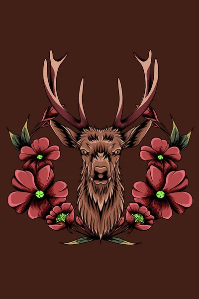 Deer Flowers Vector Illustration — Stock Vector