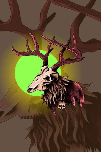 Mostro Cervo Con Illustrazione Vettoriale Luna — Vettoriale Stock