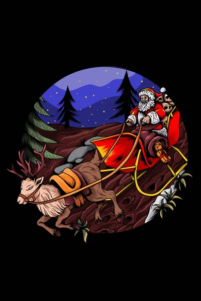 Santa Claus Con Ilustración Vectores Transporte Renos — Vector de stock