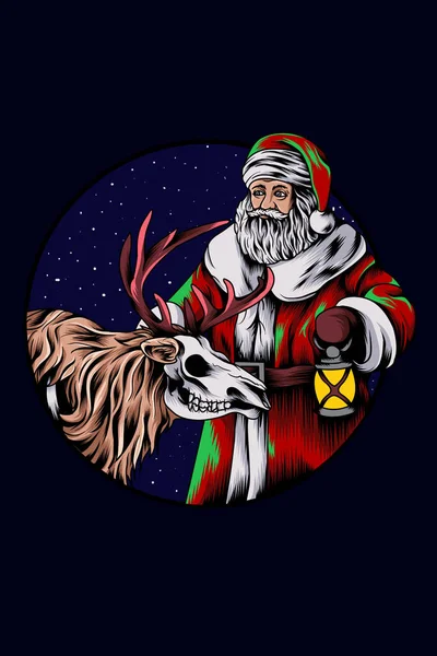 Santa Claude Avec Illustration Vectorielle Cerf Monstre — Image vectorielle