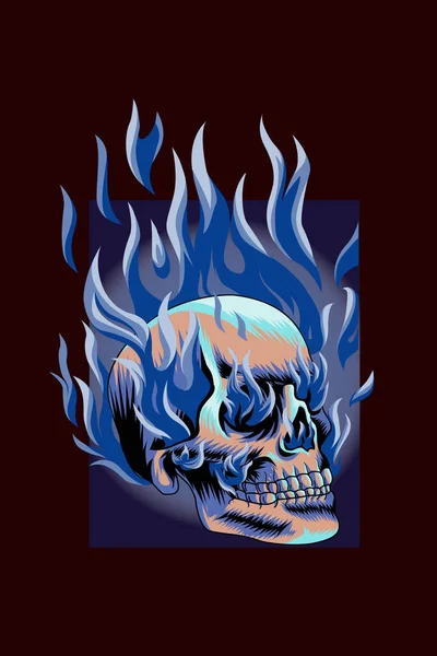 Cráneo Con Ilustración Vector Fuego Azul — Vector de stock