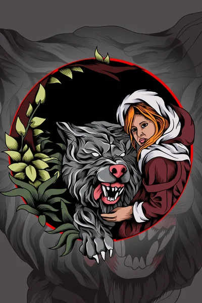 Vrouw Met Boze Wolf Vector Illustratie — Stockvector