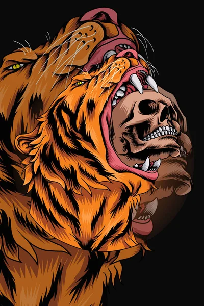 Tiger Beißt Schädel Vektor Illustration — Stockvektor
