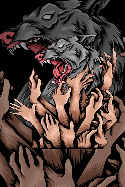 Cursed Wolf Vector Illustration — Stock Vector
