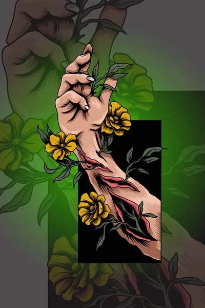 Ruce Ilustrací Vektoru Květu — Stockový vektor