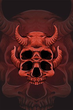 İki boynuzlu kafatası vektör çizimi