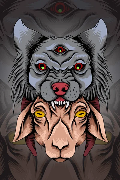 Wolf Mit Ziegenvektor Illustration — Stockvektor