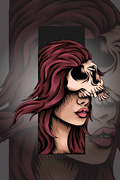 Chicas Con Máscara Cráneo Vector Ilustración — Vector de stock
