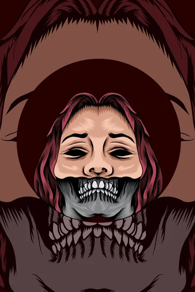 Cráneo Con Las Niñas Máscara Vector Ilustración — Vector de stock