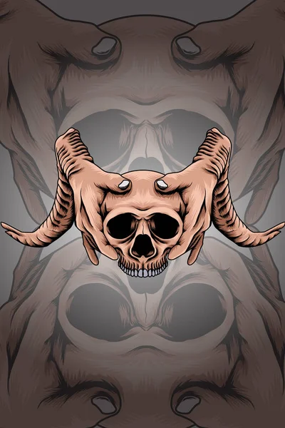 Skull Horned Hands Vector Illustration — Stock Vector