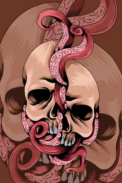 Crânio Com Tentáculos Ilustração Vetorial — Vetor de Stock