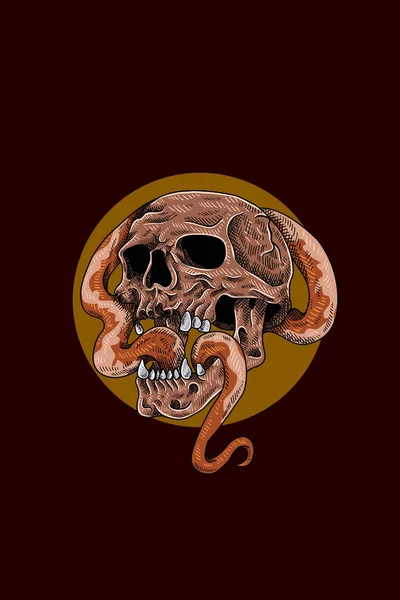 Crânio Com Ilustração Vetor Serpente — Vetor de Stock