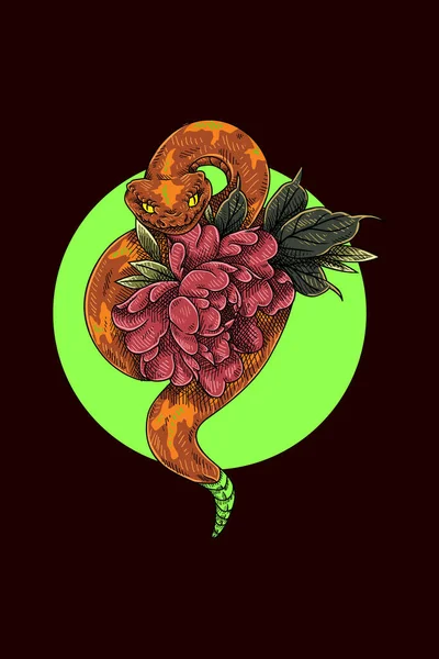 Cobra Com Flores Ilustração Vetorial — Vetor de Stock